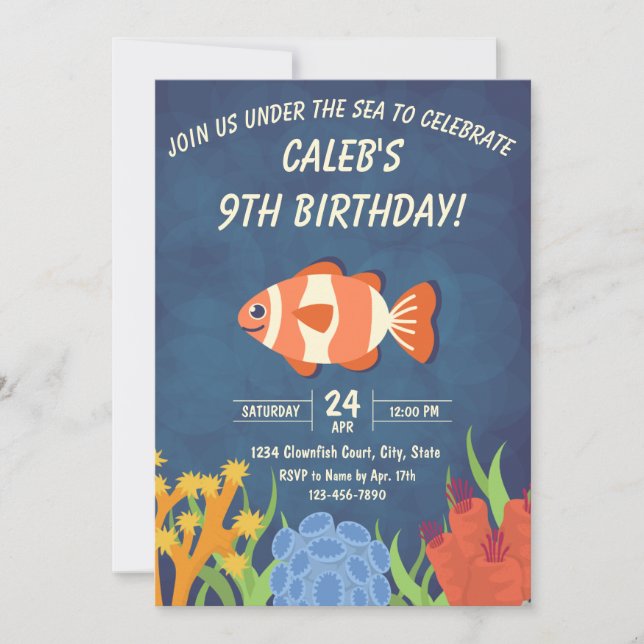 Invitation d'anniversaire de poisson clown (Devant)