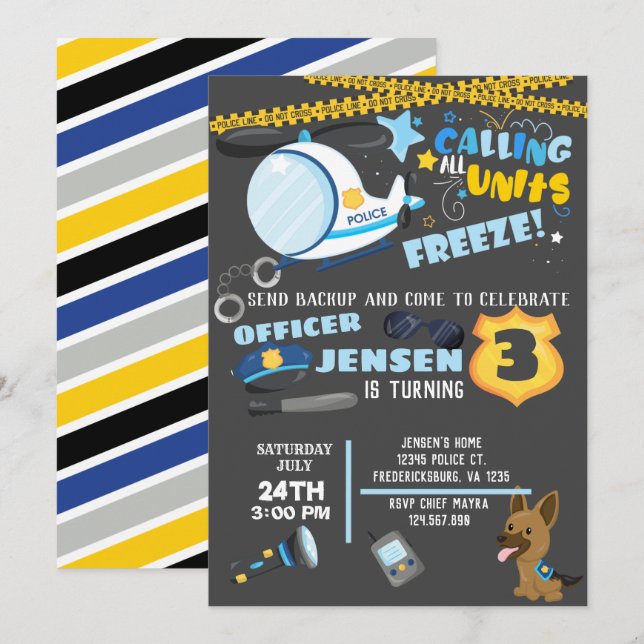 Invitation d'anniversaire de police (Devant / Derrière)