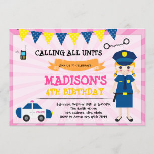 Invitation d'anniversaire de policier de fille