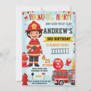 Invitation d'anniversaire de pompier avec photo