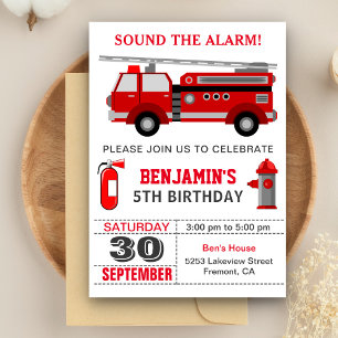 Invitation d'anniversaire de pompier de camion de