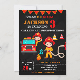 Invitation d'anniversaire de pompier Fête de camio