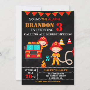Invitation d'anniversaire de pompier Fête de camio
