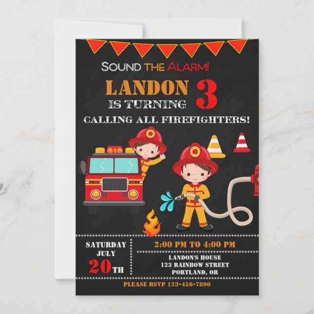 Invitation d'anniversaire de pompier Fête de camio (Devant)