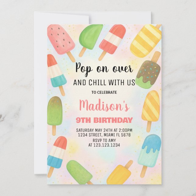 Invitation d'anniversaire de Popsicle moderne (Devant)