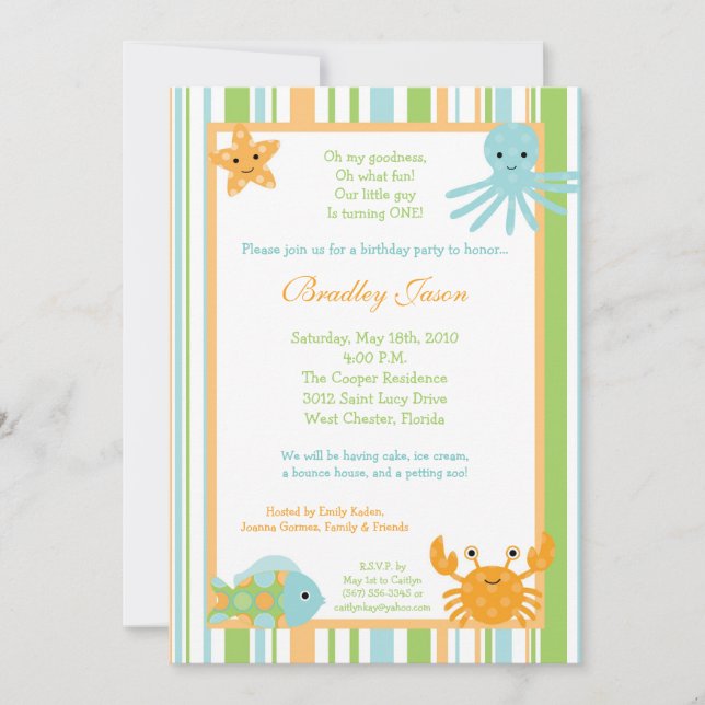 invitation d'anniversaire de poulpe de vie marine (Devant)
