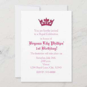 Invitation d'anniversaire de princesse couronne de