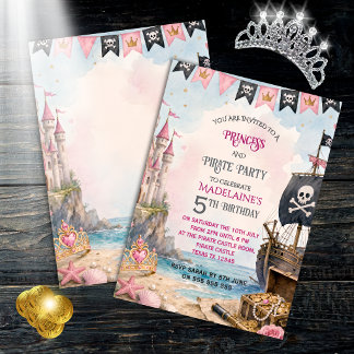 Invitation d'anniversaire de princesse et de pirat