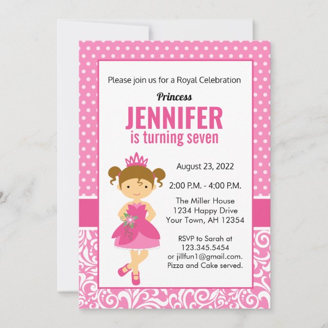 Invitation d'anniversaire de princesse, fête de pr (Devant)