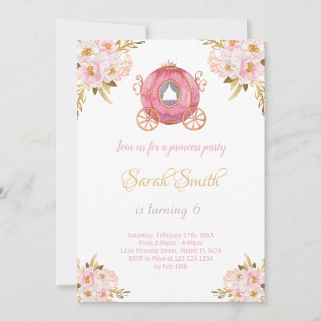 Invitation d'anniversaire de princesse florale (Devant)