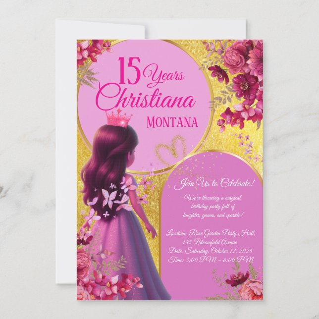 Invitation d'anniversaire de princesse – Nom perso (Devant)