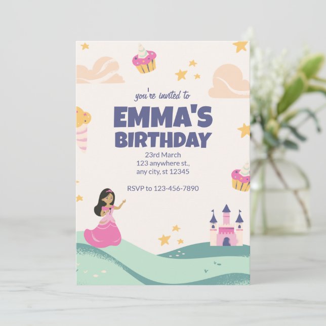 Invitation d'anniversaire de princesse, Princesse  (Debout devant)