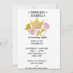 Invitation d'anniversaire de princesse rose et or