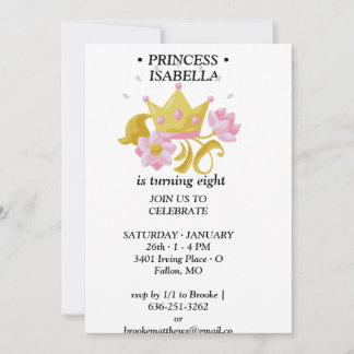 Invitation d'anniversaire de princesse rose et or