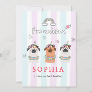 Invitation d'anniversaire de Pug Licorne Magique