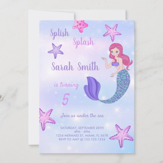 Invitation d'anniversaire de Purple Sirène (Devant)