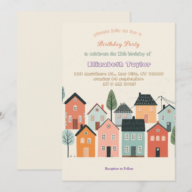 Invitation d'anniversaire de quartier coloré   (Devant / Derrière)