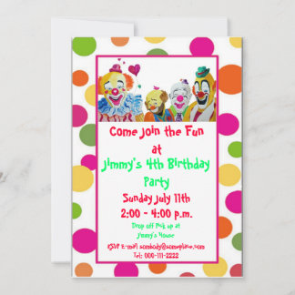Invitation d'anniversaire de quatre clowns