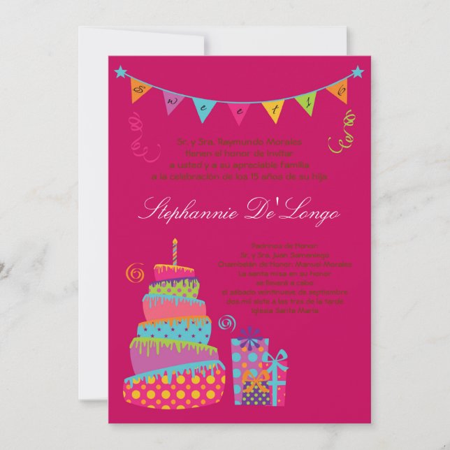 invitation d'anniversaire de Quinceanera de gâteau (Devant)