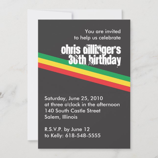 Invitation d'anniversaire de Rasta (Devant)