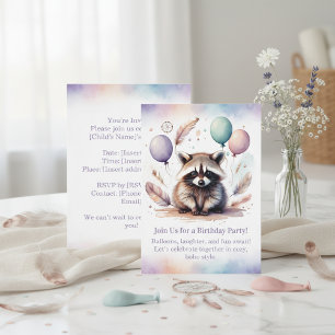 Invitation d'anniversaire de raton laveur mignon B