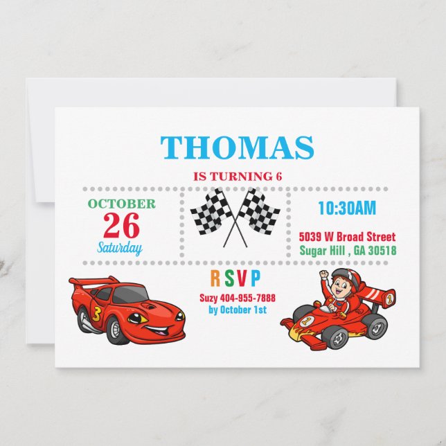Invitation d'anniversaire de Red Race Car (Devant)