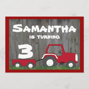 Invitation d'anniversaire de Red Tractor : Âge de 