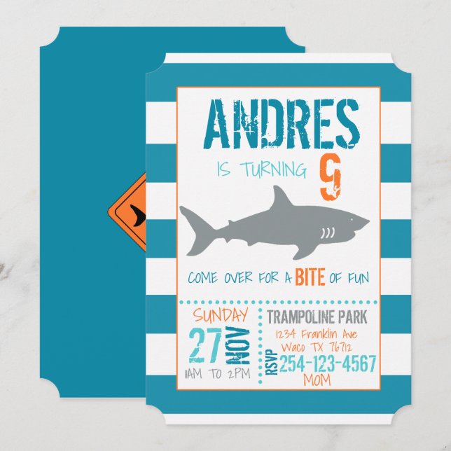 Invitation d'anniversaire de requin (Devant / Derrière)