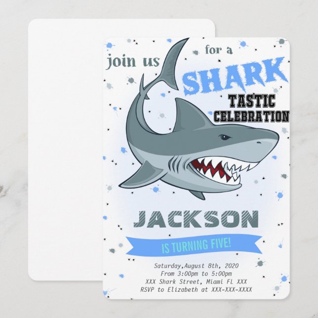 Invitation d'anniversaire de requin (Devant / Derrière)