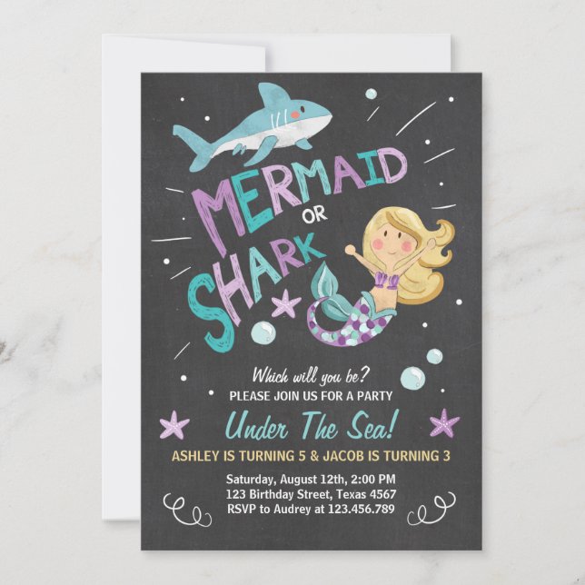 Invitation d'anniversaire de requin ou sirène Anni (Devant)