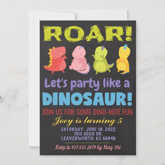 Invitation d'anniversaire de Roar Dinosaur (Devant)