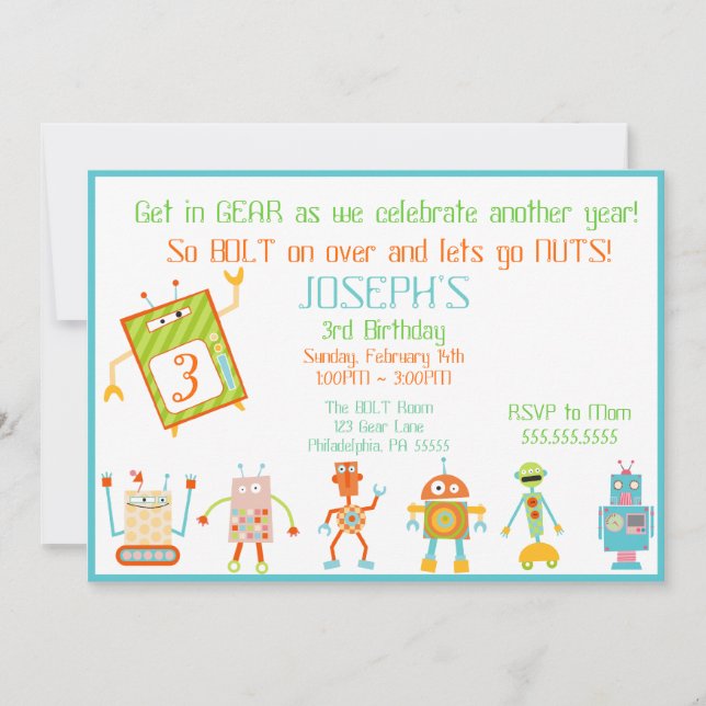 Invitation d'anniversaire de robot (Devant)