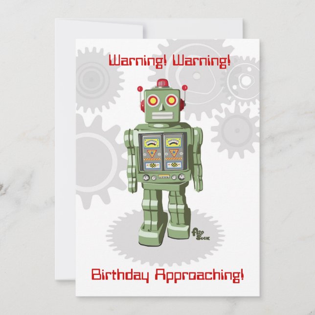 Invitation d'anniversaire de robot (Devant)
