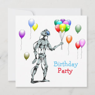Invitation d'anniversaire de robot avec ballons