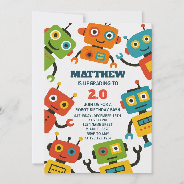 Invitation d'anniversaire de Robot modifiable (Devant)