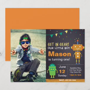 Invitation d'anniversaire de Robot Orange avec pho