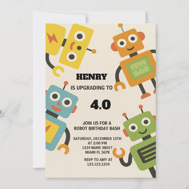 Invitation d'anniversaire de Robot personnalisée p (Devant)