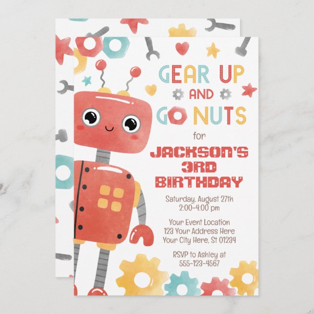 Invitation d'anniversaire de robot, robot robot (Devant / Derrière)