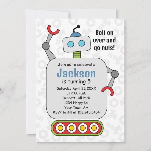 Invitation d'anniversaire de robots (Devant)