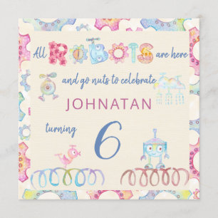 Invitation d'anniversaire de robots pastel pour en