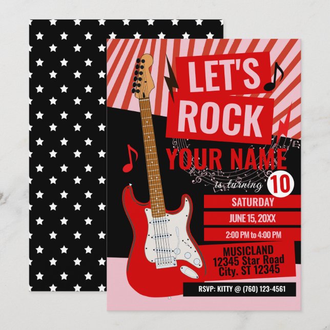 Invitation d'anniversaire de rock star (Devant / Derrière)
