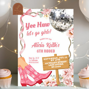 Invitation d'anniversaire de rodéo de cowgirl disc