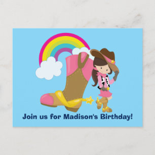 Invitation d'anniversaire de rodéo de cowgirl mign