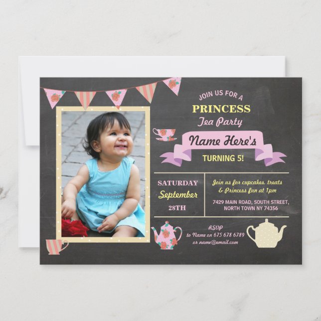 Invitation d'anniversaire de rose de craie de (Devant)