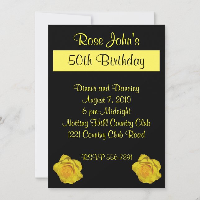Invitation d'anniversaire de rose jaune (Devant)