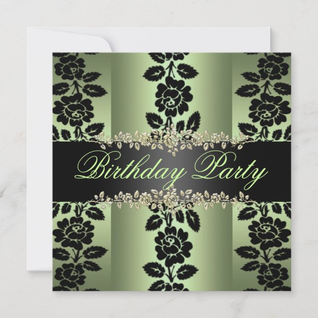 Invitation d'anniversaire de Rose vert et noir (Devant)