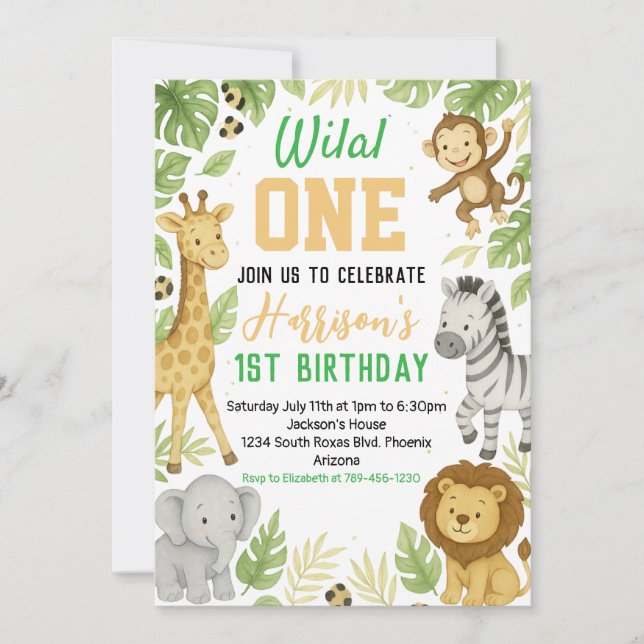 Invitation d'anniversaire de Safari modifiable (Devant)