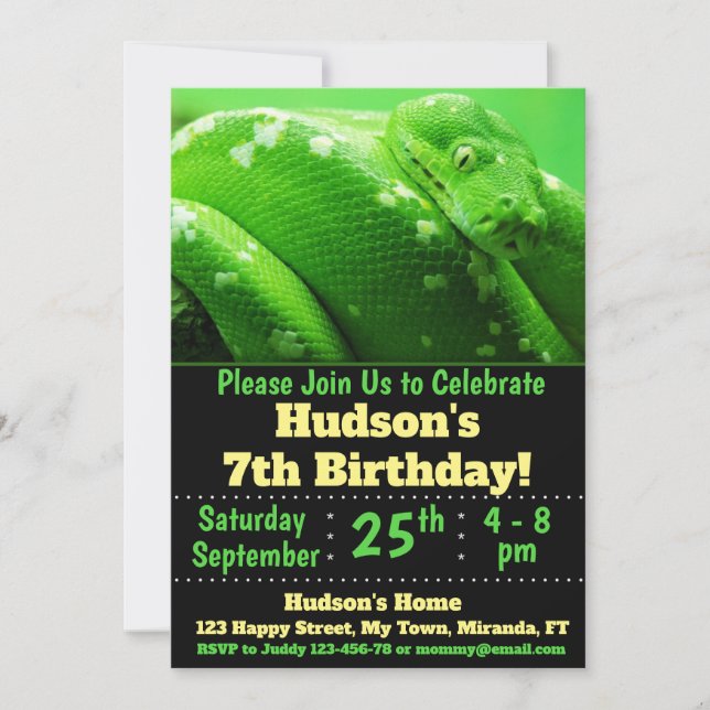 Invitation d'anniversaire de serpent (Devant)