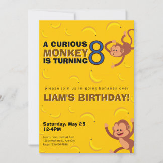 Invitation d'anniversaire de singe curieux | Jungl