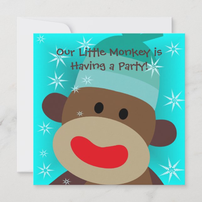 Invitation d'anniversaire de singe de chaussette (Devant)